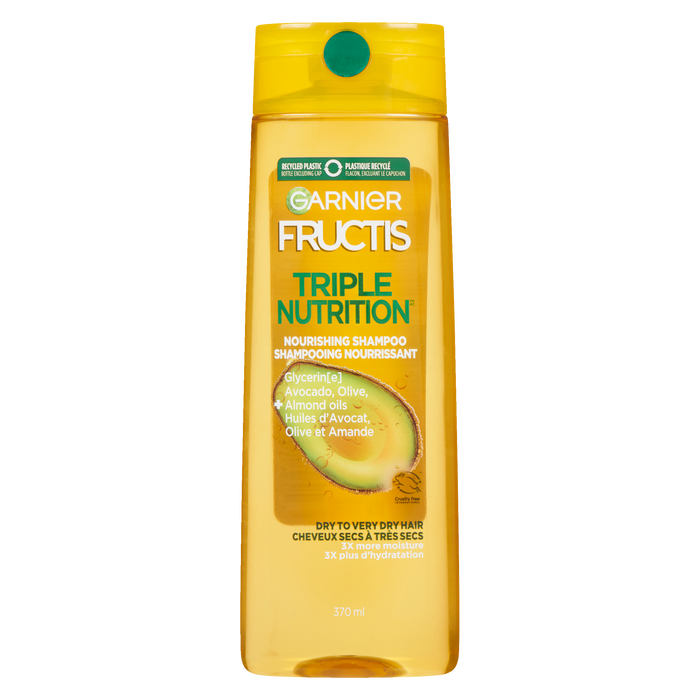 Garnier Fructis Shampooing Nourrissant Triple Nutrition Glycérine + Huiles d'Avocat, d'Olive, d'Amande Cheveux Secs à Très Secs 370 ml