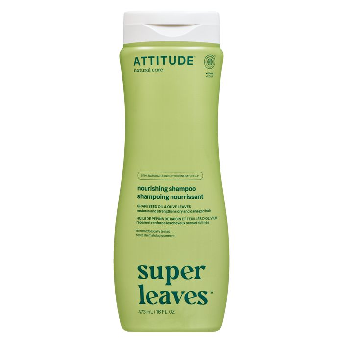 ATTITUDE Super Leaves Shampooing Nourrissant Huile de Pépins de Raisin &amp; Feuilles d'Olivier 473 ml