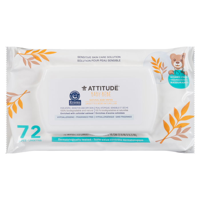 Lingettes naturelles pour bébé Attitude Baby 72