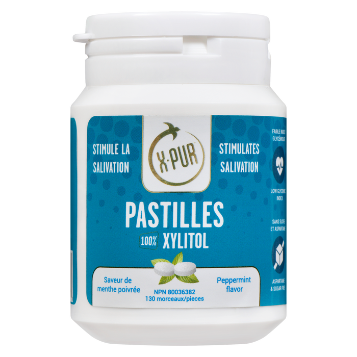 Pastilles X-PUR 100% Xylitol Saveur Menthe Poivrée 130 Pièces