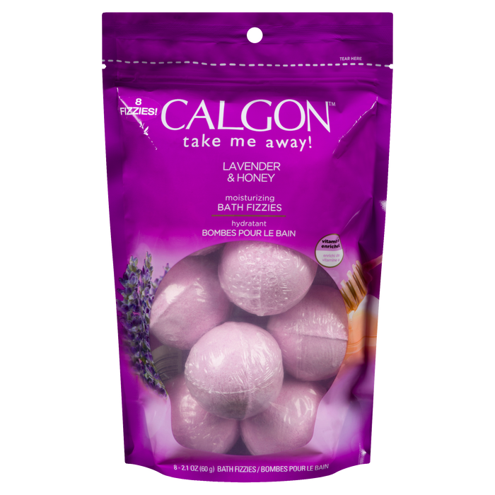 Calgon Bath Fizzies Lot de 8 boules de bain effervescentes hydratantes à la lavande et au miel 60 g