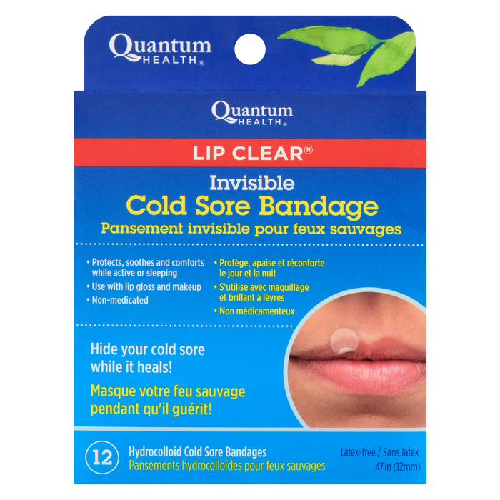 Pansement invisible pour boutons de fièvre Quantum Health Lip Clear 12 pansements hydrocolloïdes pour boutons de fièvre