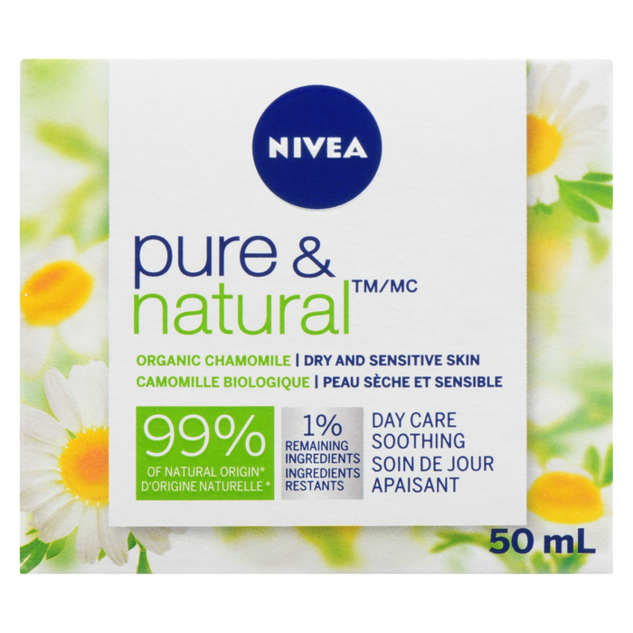 NIVEA Pure &amp; Natural Soin de Jour Apaisant à la Camomille Bio 50 ml