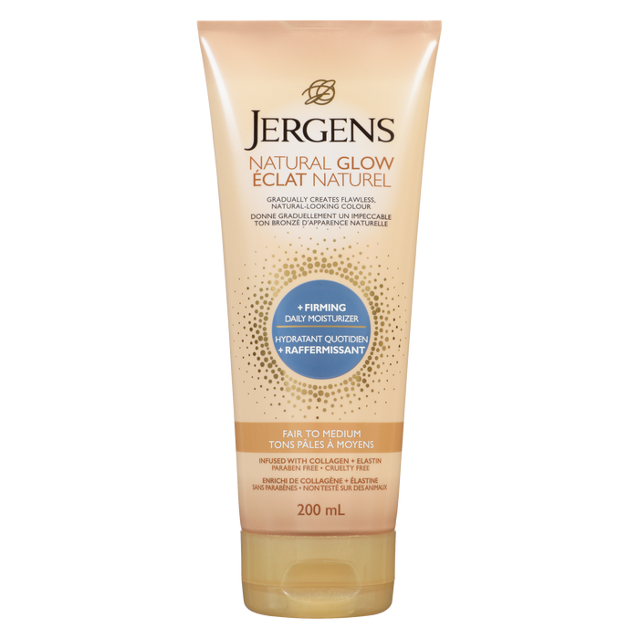 Crème hydratante quotidienne raffermissante Natural Glow + de Jergens pour peaux claires à moyennes, 200 ml