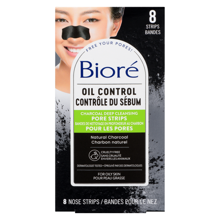 Bandes nettoyantes en profondeur pour les pores au charbon Bioré, contrôle de l'huile, 8 bandes nasales