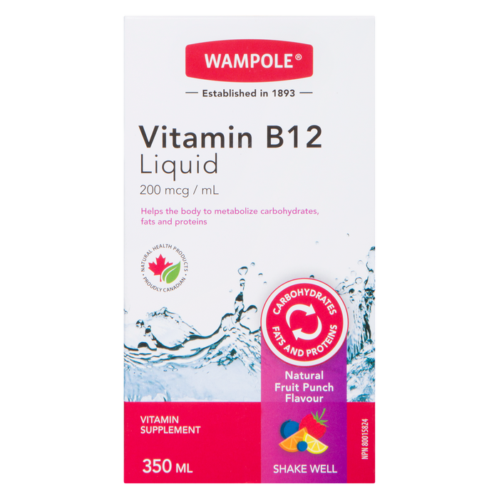 Wampole Vitamine B12 Liquide 200 mcg ml Saveur Punch aux Fruits Naturels 350 ml