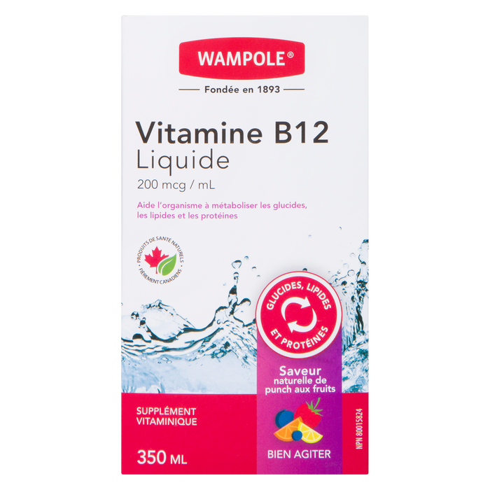 Wampole Vitamine B12 Liquide 200 mcg ml Saveur Punch aux Fruits Naturels 350 ml