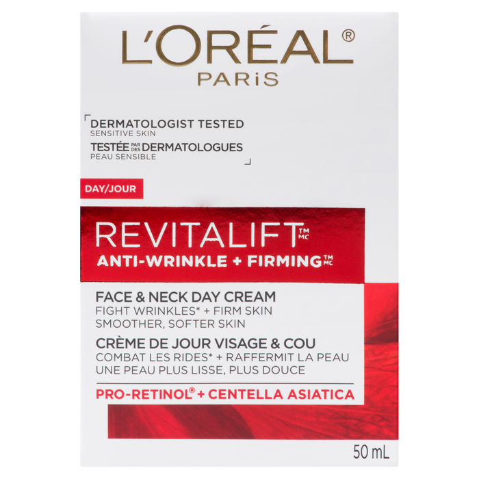 L'Oréal Paris Revitalift Crème de Jour Anti-Rides + Fermeté Visage &amp; Cou Peaux Sensibles 50 ml