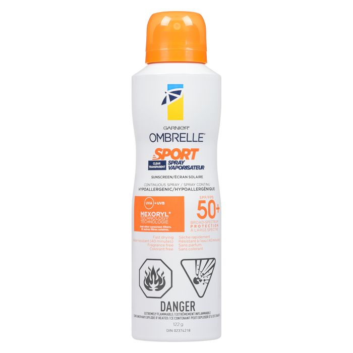 Garnier Ombrelle Sport Spray Solaire Transparent Protection Large Spectre SPF 50+ 122 g