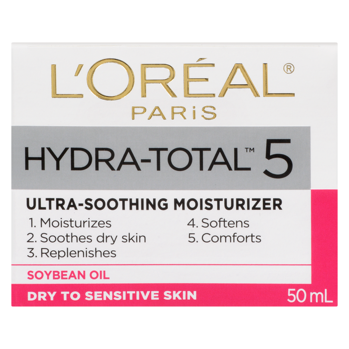 L'Oréal Paris Hydra-Total 5 Crème Hydratante Ultra-Apaisante Huile de Soja Peaux Sèches à Sensibles 50 ml