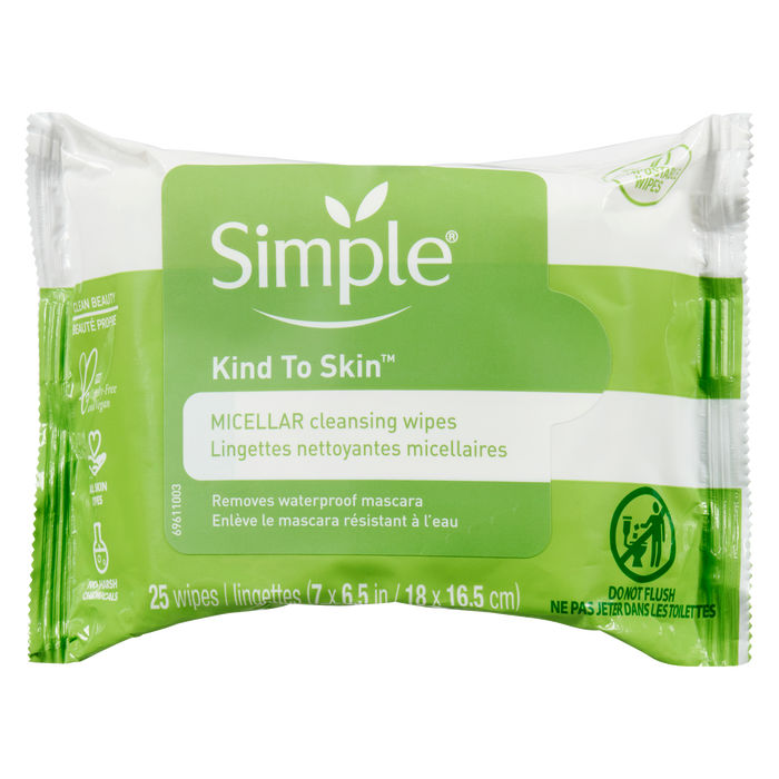 Lingettes nettoyantes micellaires Simple Kind to Skin 25 lingettes