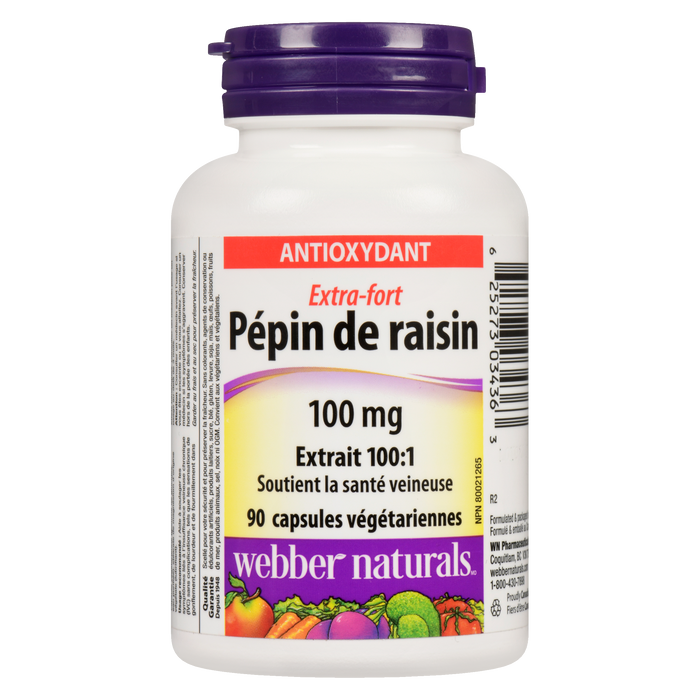 Webber Naturals Pépins de raisin extra fort 100 mg 90 gélules végétariennes