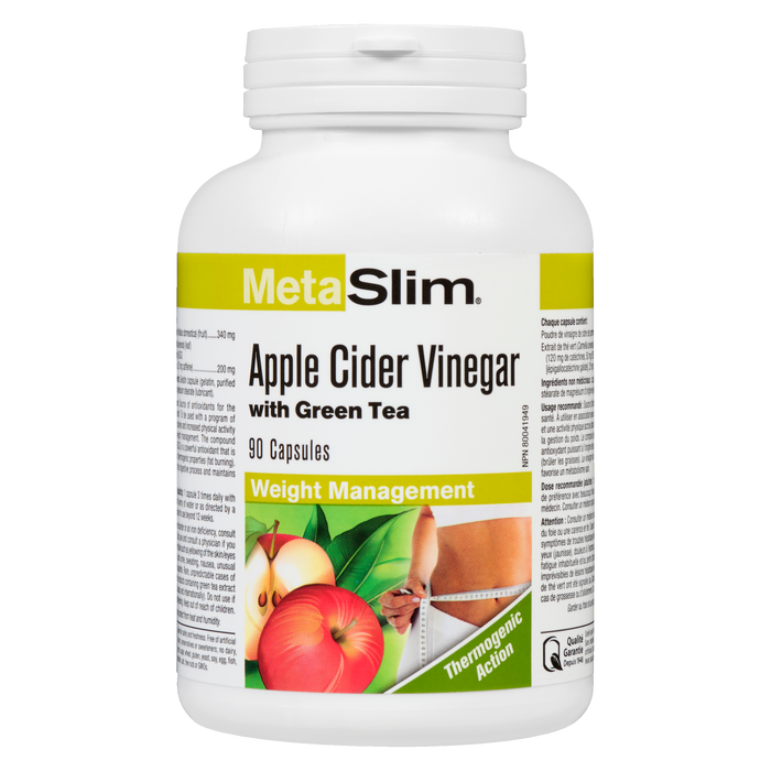 MetaSlim Vinaigre de cidre de pomme avec thé vert Gestion du poids 90 capsules