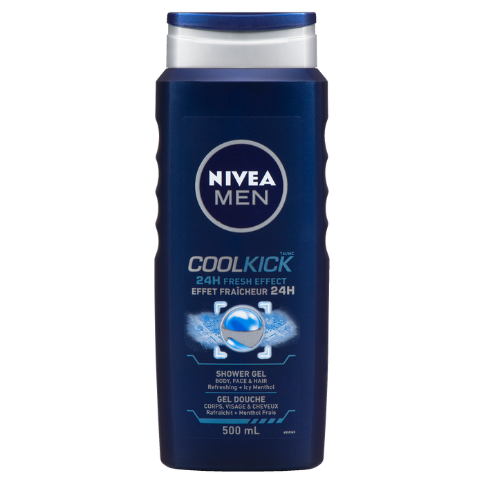 NIVEA Men Cool Kick Shower Gel Body, Face & Hair 500 ml