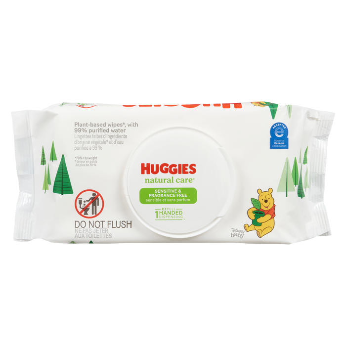 Lingettes pour peaux sensibles et sans parfum Huggies Natural Care, 56 lingettes