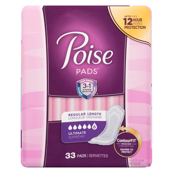 Serviettes hygiéniques Poise Ultimate 33 de longueur standard