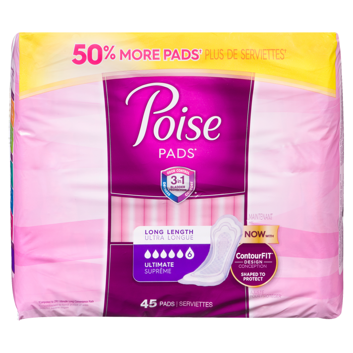 Serviettes hygiéniques Poise Pads Long Length Ultimate 45