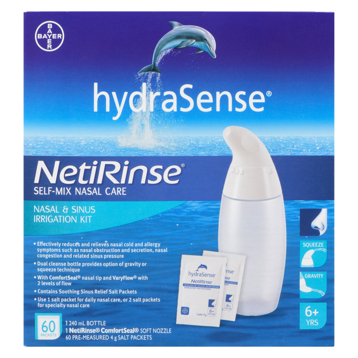 Kit d'irrigation nasale et sinusale auto-mélangé HydraSense NetiRinse 6 ans et plus