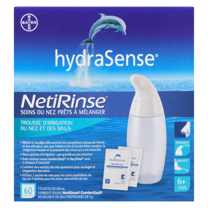 Kit d'irrigation nasale et sinusale auto-mélangé HydraSense NetiRinse 6 ans et plus