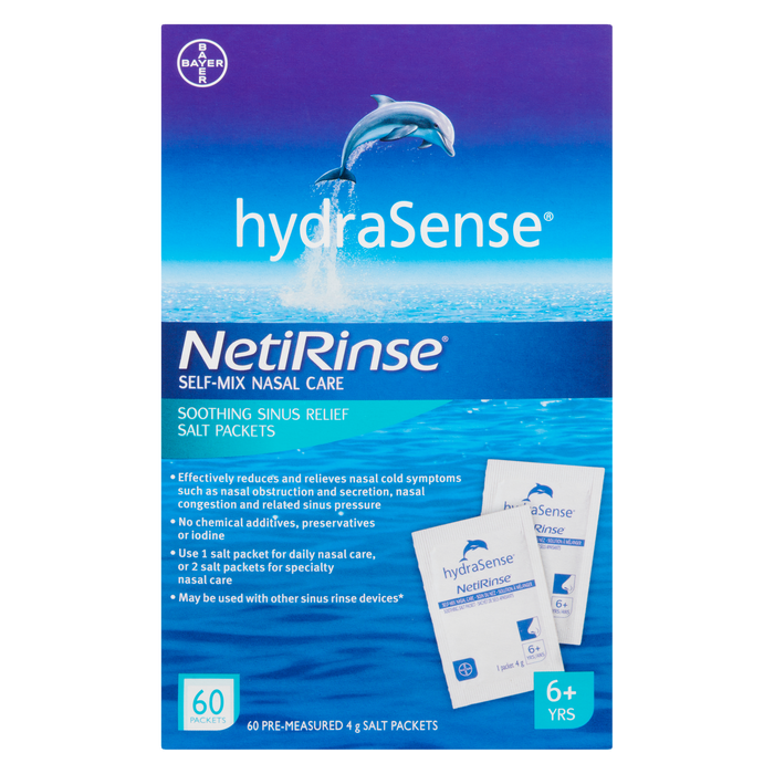 HydraSense NetiRinse Self-Mix Nasal Care Sachets de sel apaisants pour les sinus 6 ans et plus 60 sachets de sel pré-mesurés de 4 g