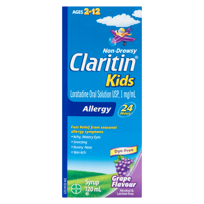 Claritin Allergy Kids 24 Hour Syrup Grape Flavour Ages 2-12 120 ml