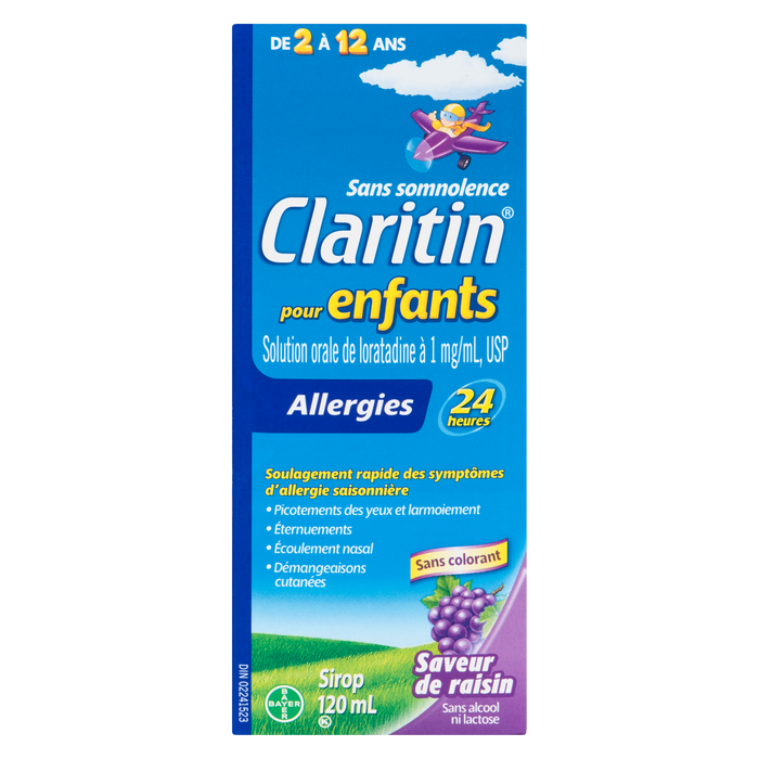 Sirop Claritin Allergy Kids 24 heures, saveur raisin, 2 à 12 ans, 120 ml