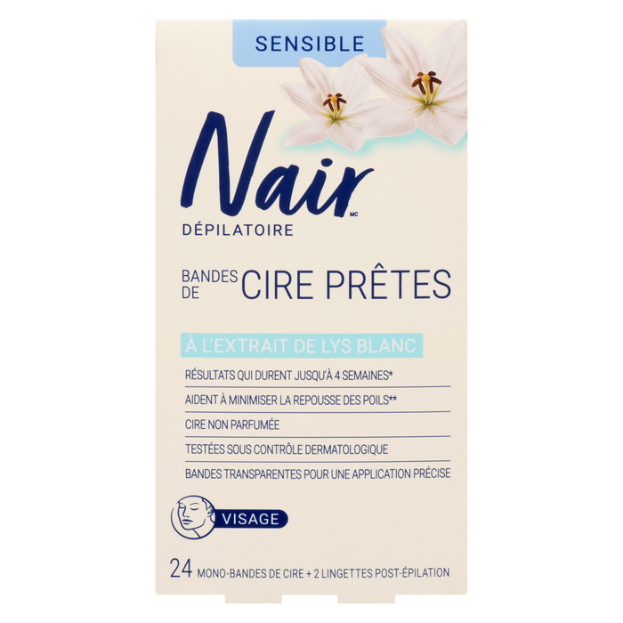 Bandes de cire dépilatoire Nair pour visage sensible