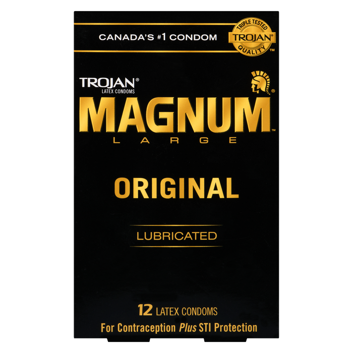 Lot de 12 préservatifs en latex lubrifiés Trojan Magnum Large Original