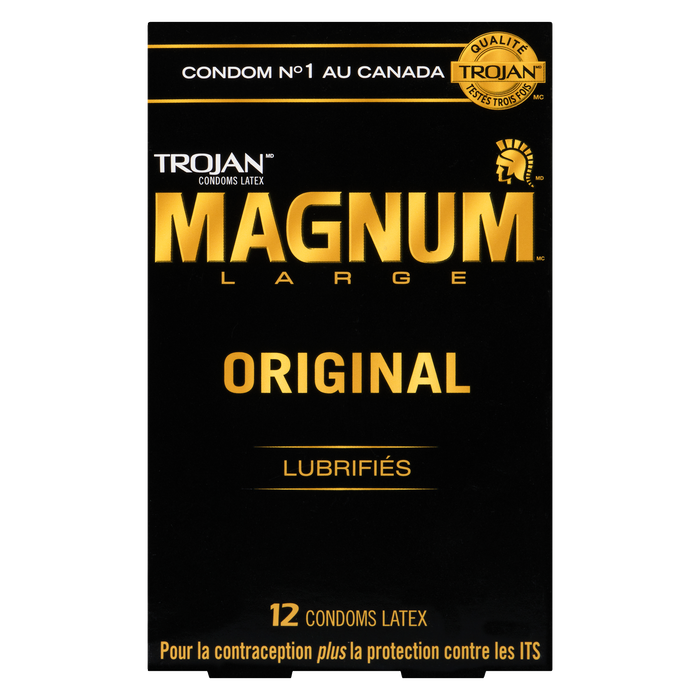 Lot de 12 préservatifs en latex lubrifiés Trojan Magnum Large Original