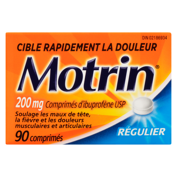 Comprimés d'ibuprofène Motrin USP 200 mg, concentration régulière, 90 comprimés