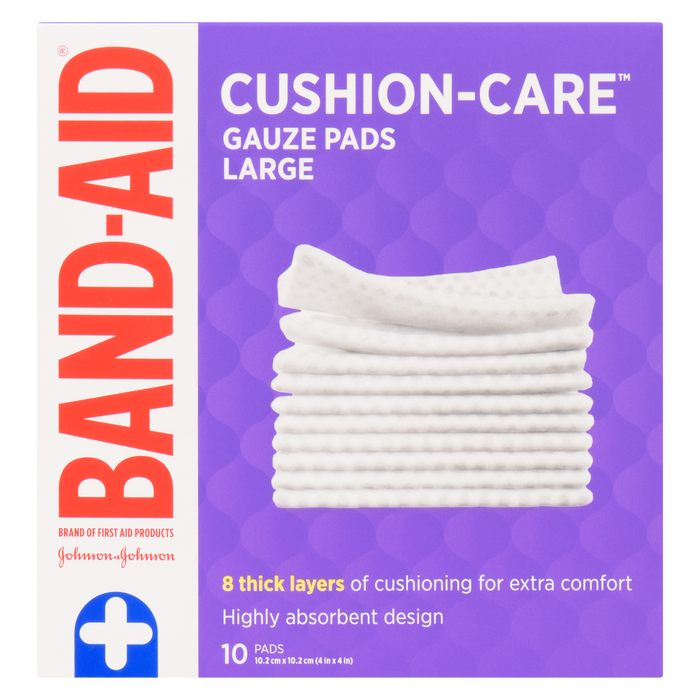 Compresses de gaze pour pansements Band-Aid Cushion-Care, grandes, 10 compresses