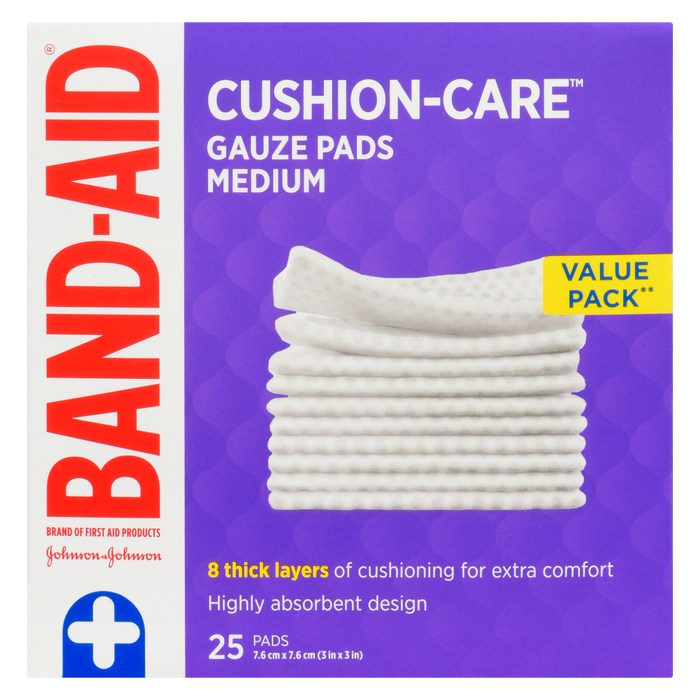 Compresses de gaze Band-Aid Cushion-Care Pack de taille moyenne 25 compresses