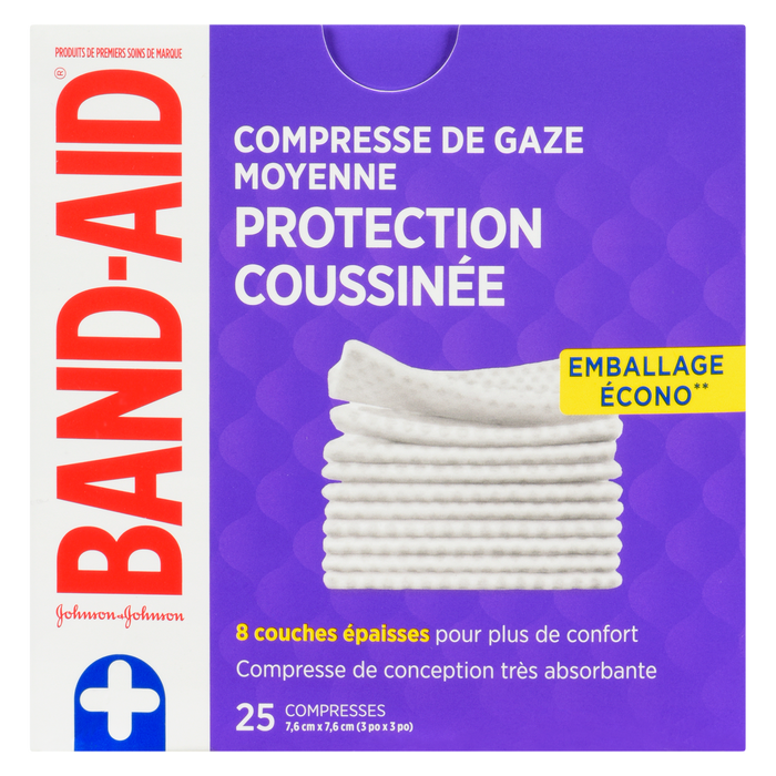 Compresses de gaze Band-Aid Cushion-Care Pack de taille moyenne 25 compresses