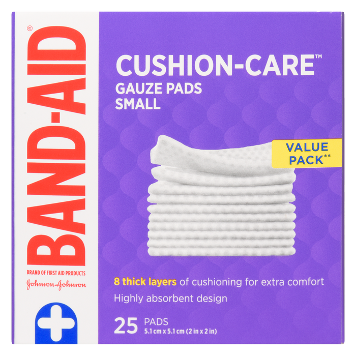 Compresses de gaze Band-Aid Cushion-Care, petit paquet économique, 25 compresses