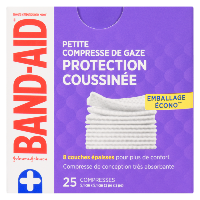 Compresses de gaze Band-Aid Cushion-Care, petit paquet économique, 25 compresses