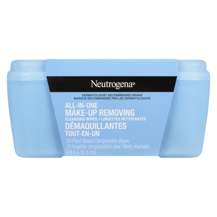 Neutrogena All-in-One Make-Up Removing Cleansing Wipes 25 Plant-Based Compostable Wipes