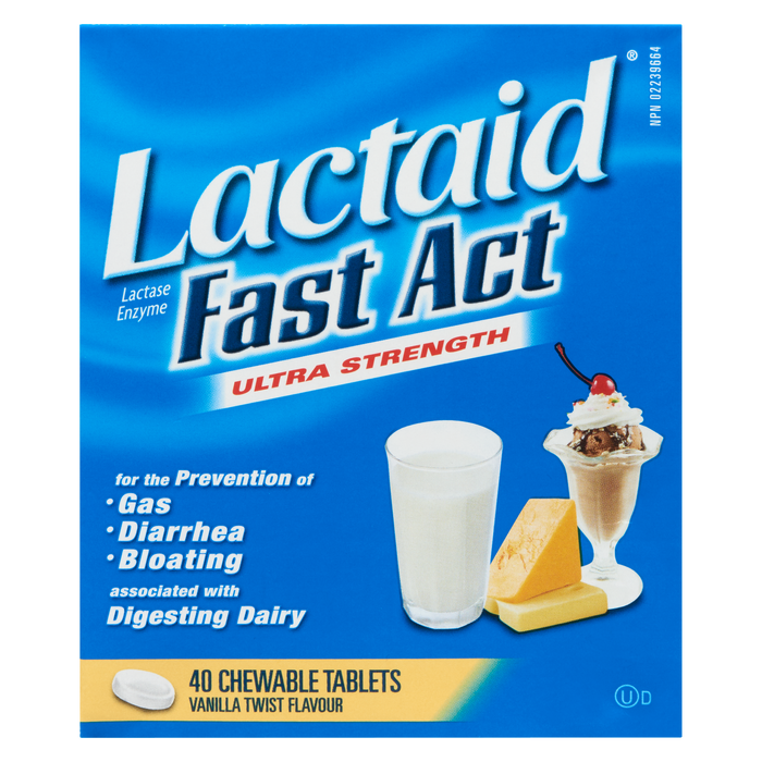 Lactaid Lactase Enzyme Fast Act Ultra Strength Vanilla Twist Flavour 40 Chewable Tablets