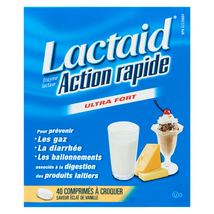 Lactaid Lactase Enzyme Fast Act Ultra Strength Vanilla Twist Flavour 40 Chewable Tablets