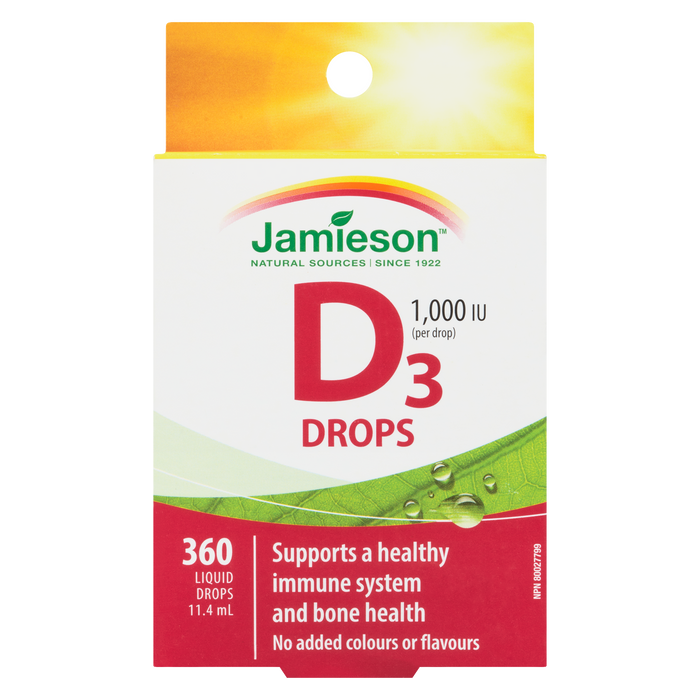 Gouttes D₃ Jamieson 1 000 UI 360 gouttes liquides 11,4 ml