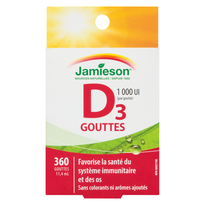 Gouttes D₃ Jamieson 1 000 UI 360 gouttes liquides 11,4 ml