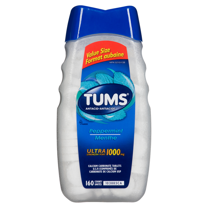 Tums Peppermint Ultra Strength 1000 mg Antacid Value Size160 Count