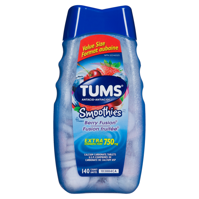 Tums Smoothies Berry Fusion Extra Strength 750 mg Antiacide Format économique 140 unités