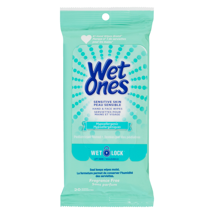 Lingettes mains et visage Wet Ones Peaux sensibles Sans parfum 20 lingettes