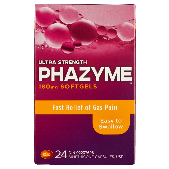 Gélules molles Phazyme Ultra Strength 180 mg 24 gélules de siméthicone USP