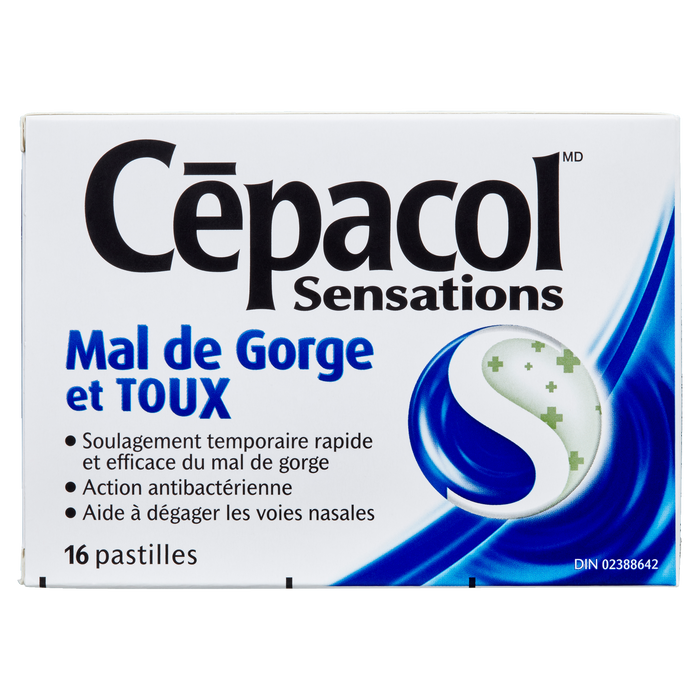 Cépacol Sensations Mal de Gorge &amp; Toux 16 Pastilles