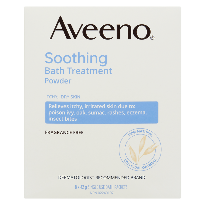 Poudre de traitement apaisante pour le bain Aveeno, 8 sachets de bain à usage unique x 42 g