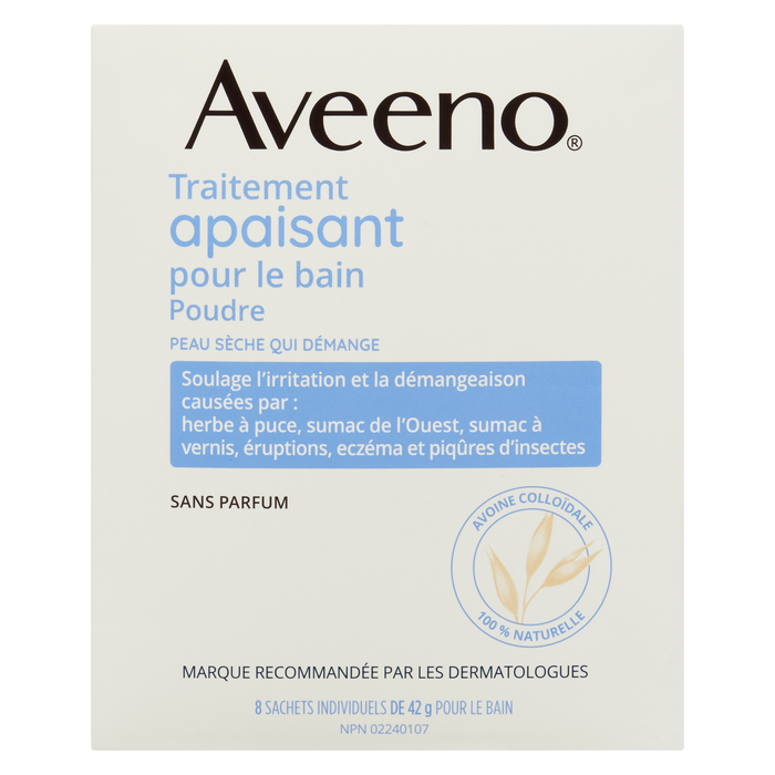 Poudre de traitement apaisante pour le bain Aveeno, 8 sachets de bain à usage unique x 42 g