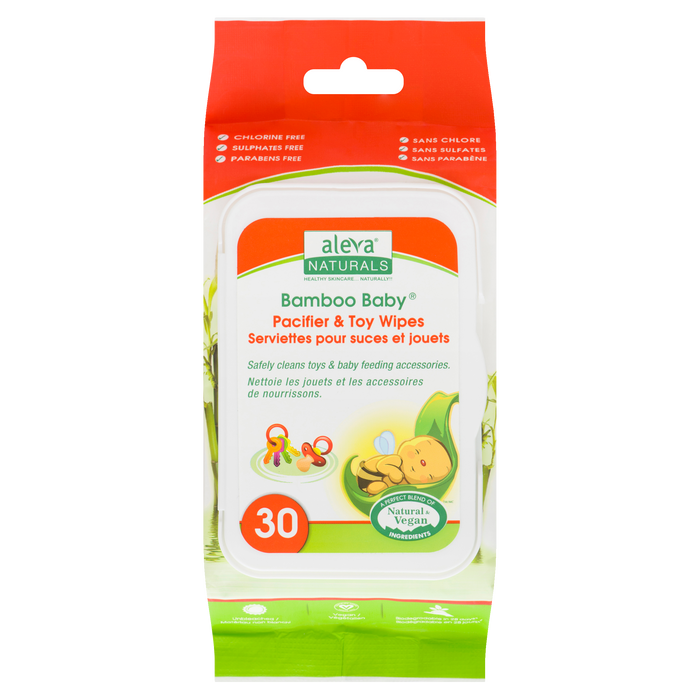 Lingettes pour sucettes et jouets en bambou Aleva Naturals, 30 lingettes