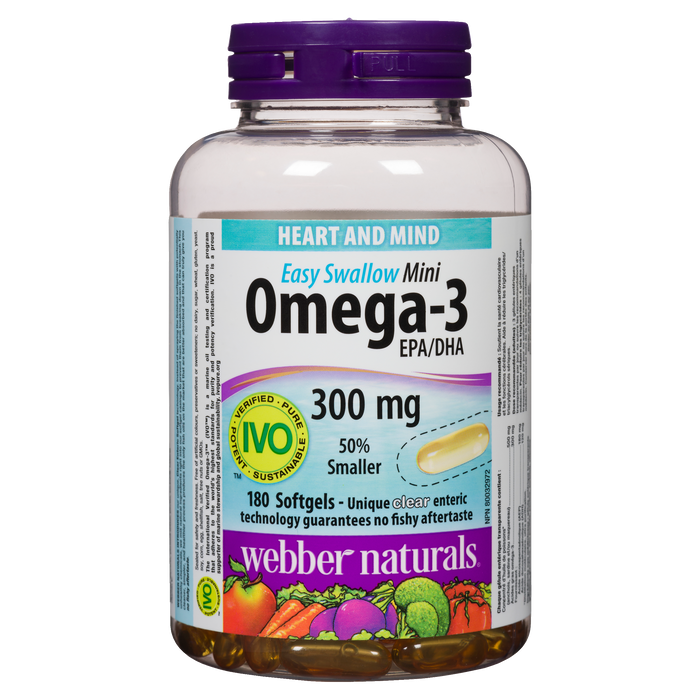 Webber Naturals Mini Omega-3 EPA/DHA 300 mg 180 gélules pour le cœur et l'esprit