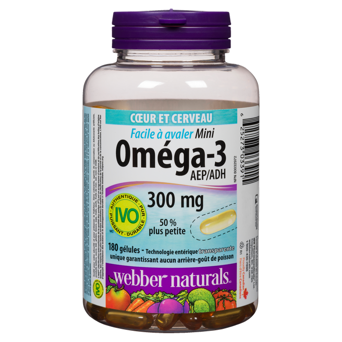 Webber Naturals Mini Omega-3 EPA/DHA 300 mg 180 gélules pour le cœur et l'esprit